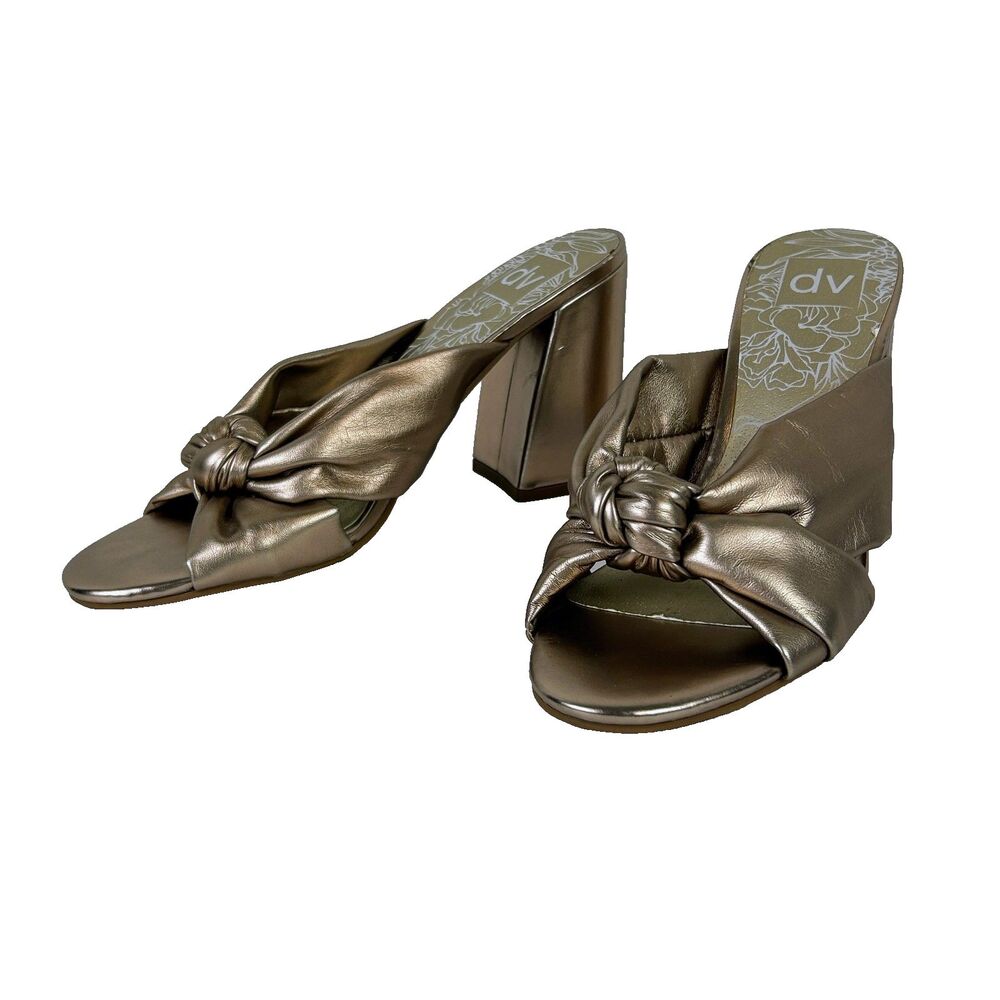 Dolce Vita Knotted Strappy Mule Heels Slide on Sandals Metallic Bronze Gold sz 9 - Picture 2 of 10